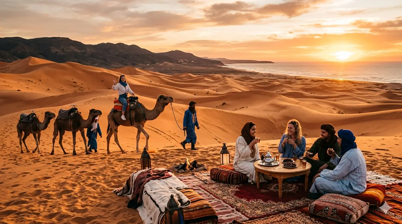 Sunset Camel Ride & Desert Picnic in Timlalin Dunes